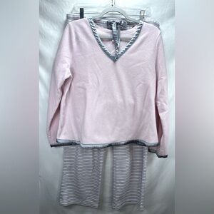 Pajamagram Pink, White & Gray Stripe, Satin Trim Woman’s Size Large Pajama Set.